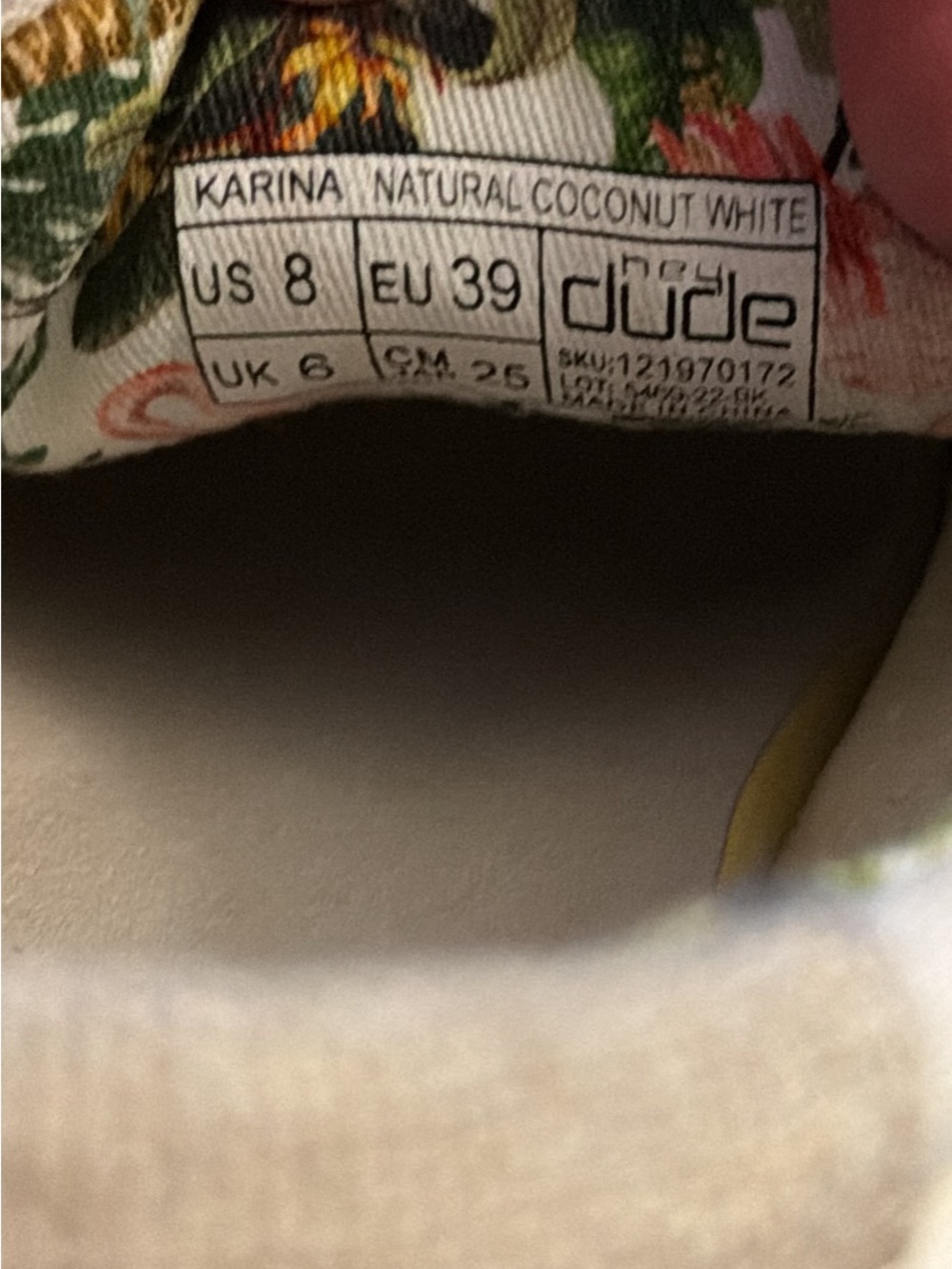 Hey Dude Karina Coconut White With Floral Heel Inside 8 - Picture 3 of 4